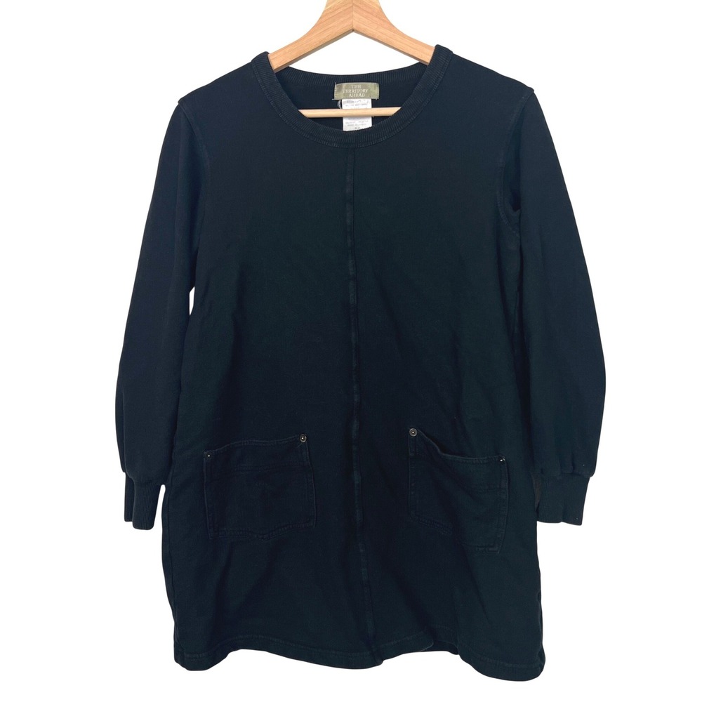 The Territory Ahead Womens Petite Medium Black Cotton Sweatshirt Tunic Pockets